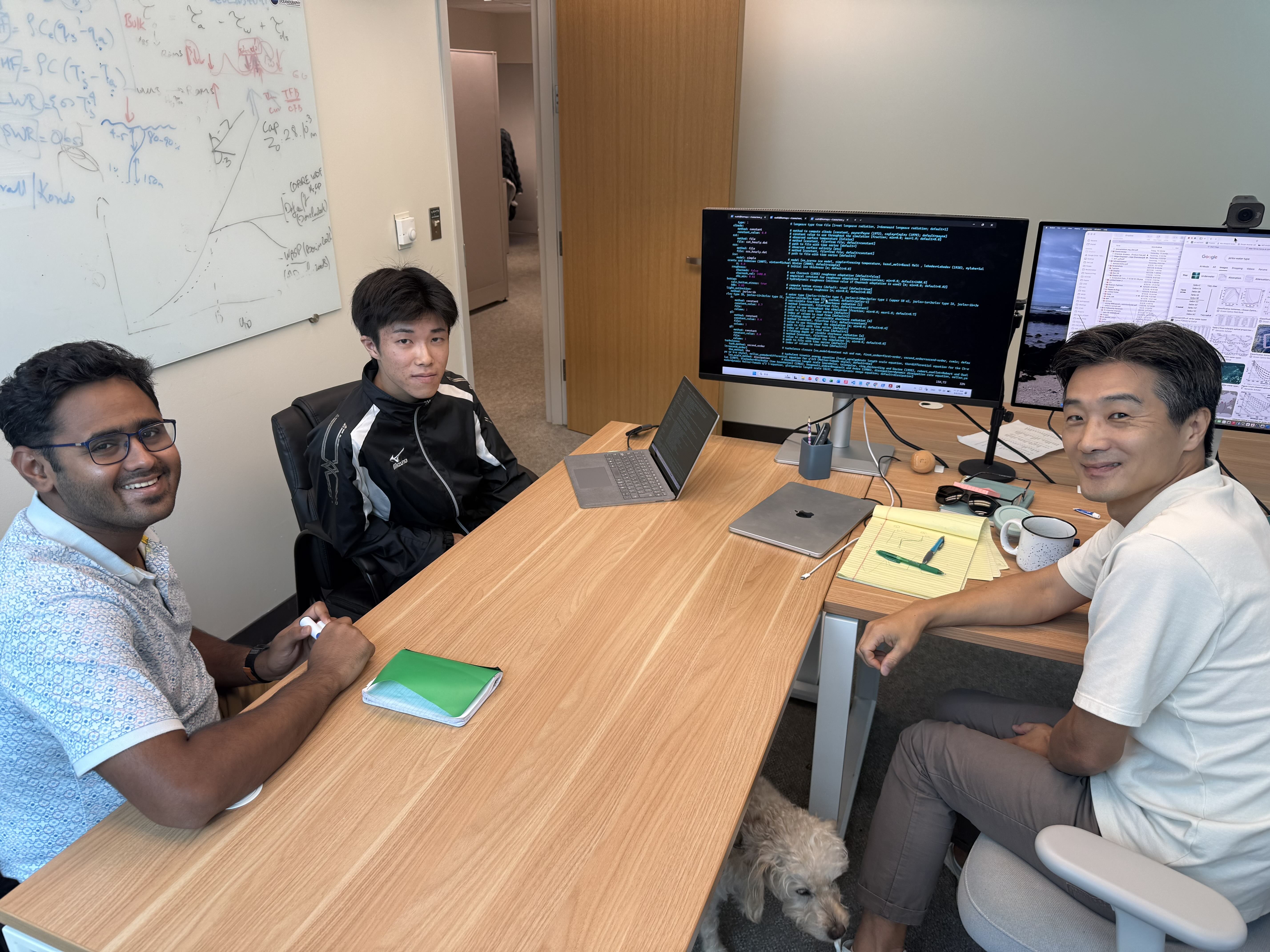Yu, Sid and Hyodae during a meeting.